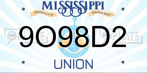 9O98D2 Mississippi License Plate