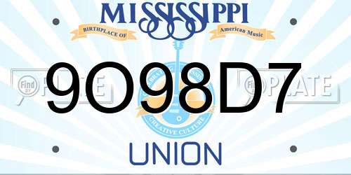 9O98D7 Mississippi License Plate