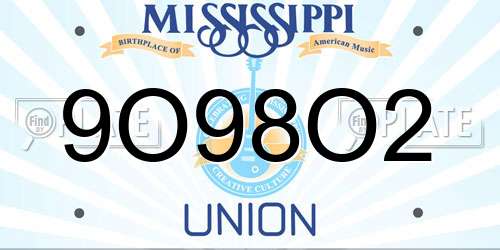 9O98O2 Mississippi License Plate