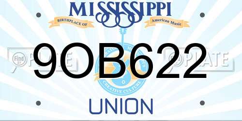 9OB622 Mississippi License Plate