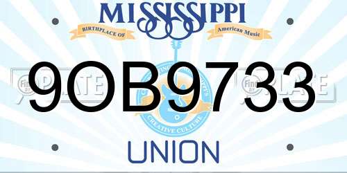 9OB9733 Mississippi License Plate