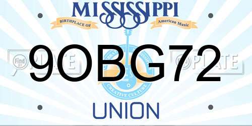 9OBG72 Mississippi License Plate
