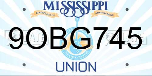 9OBG745 Mississippi License Plate