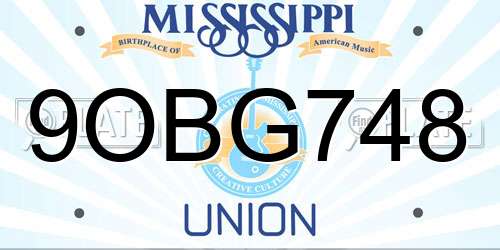 9OBG748 Mississippi License Plate