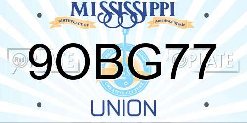 9OBG77 Mississippi License Plate