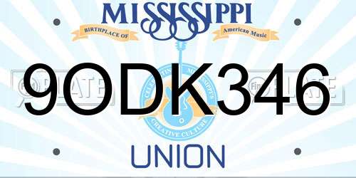 9ODK346 Mississippi License Plate