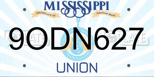 9ODN627 Mississippi License Plate