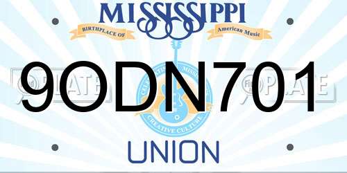 9ODN701 Mississippi License Plate