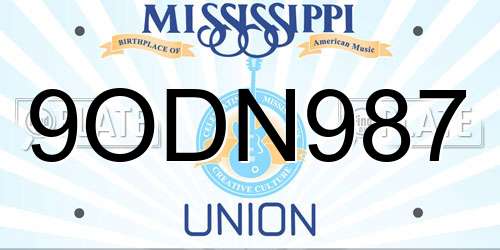 9ODN987 Mississippi License Plate