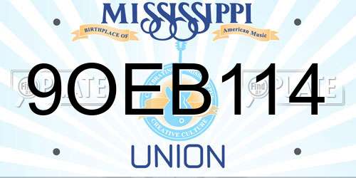 9OEB114 Mississippi License Plate