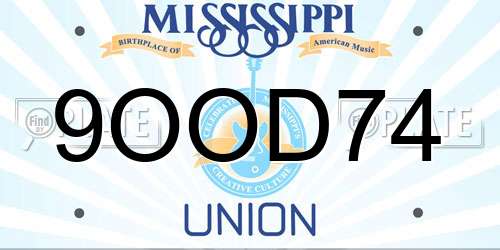 9OOD74 Mississippi License Plate