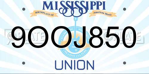 9OOJ850 Mississippi License Plate