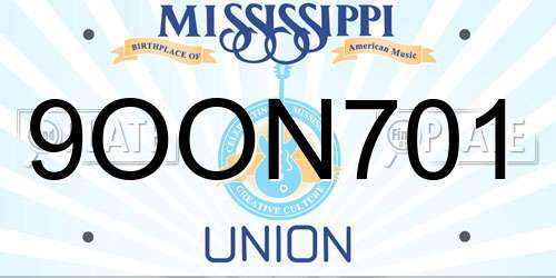 9OON701 Mississippi License Plate