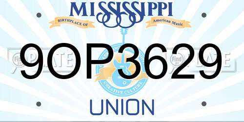 9OP3629 Mississippi License Plate