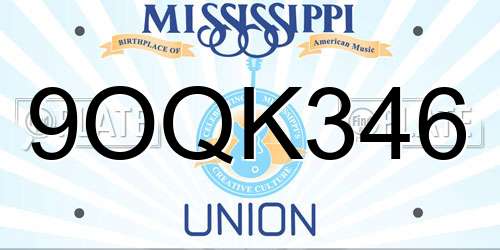 9OQK346 Mississippi License Plate