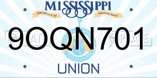 9OQN701 Mississippi License Plate