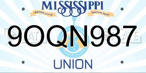 9OQN987 Mississippi License Plate