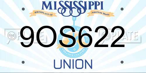 9OS622 Mississippi License Plate