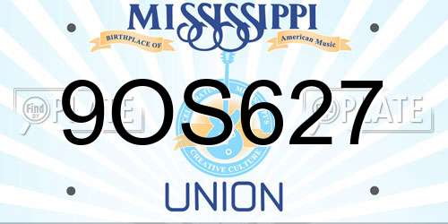 9OS627 Mississippi License Plate
