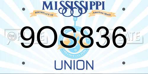 9OS836 Mississippi License Plate