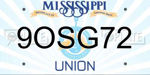 9OSG72 Mississippi License Plate