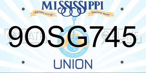 9OSG745 Mississippi License Plate