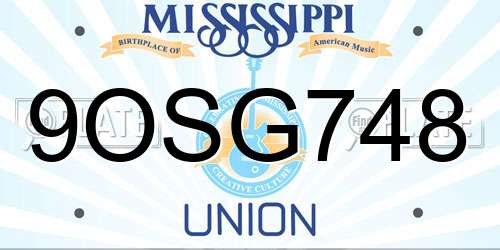 9OSG748 Mississippi License Plate