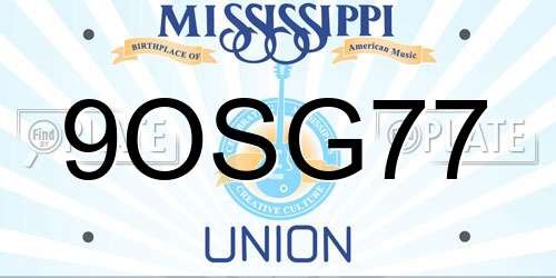 9OSG77 Mississippi License Plate