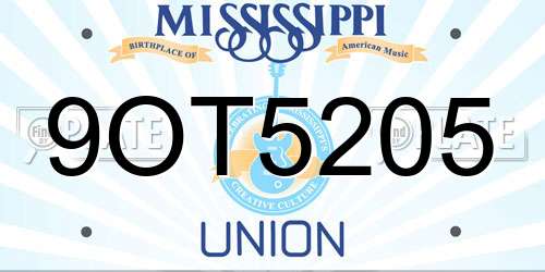 9OT5205 Mississippi License Plate
