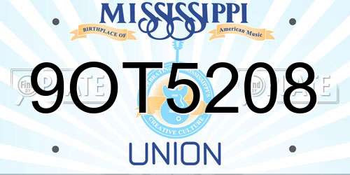 9OT5208 Mississippi License Plate