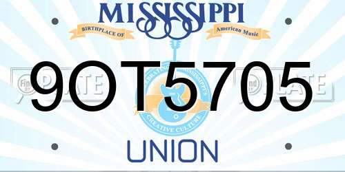 9OT5705 Mississippi License Plate