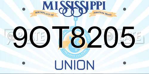 9OT8205 Mississippi License Plate