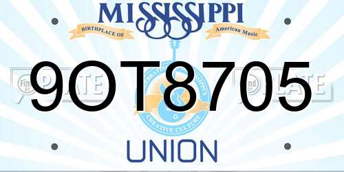 9OT8705 Mississippi License Plate