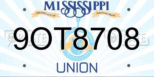 9OT8708 Mississippi License Plate