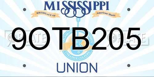 9OTB205 Mississippi License Plate