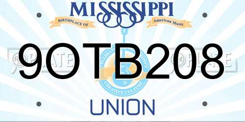 9OTB208 Mississippi License Plate