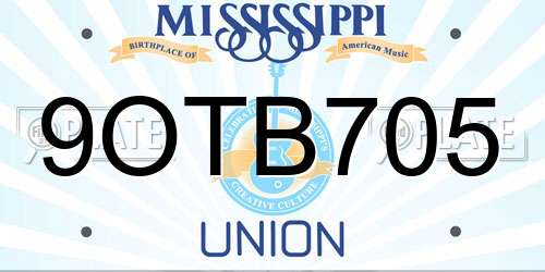 9OTB705 Mississippi License Plate