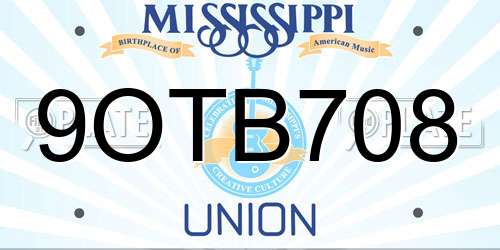 9OTB708 Mississippi License Plate