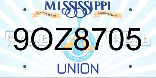 9OZ8705 Mississippi License Plate