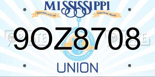 9OZ8708 Mississippi License Plate