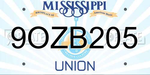 9OZB205 Mississippi License Plate