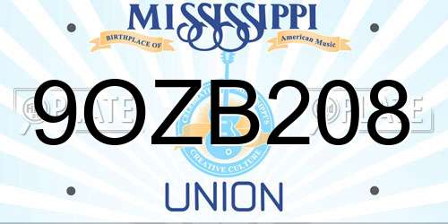 9OZB208 Mississippi License Plate