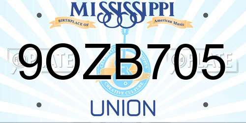 9OZB705 Mississippi License Plate
