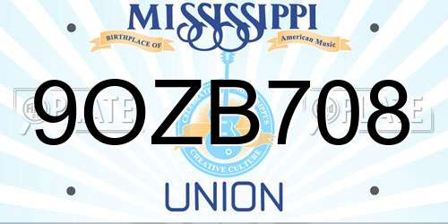 9OZB708 Mississippi License Plate