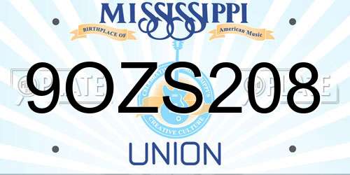 9OZS208 Mississippi License Plate