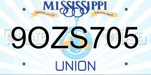 9OZS705 Mississippi License Plate