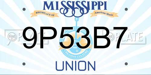9P53B7 Mississippi License Plate