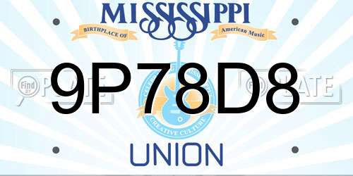 9P78D8 Mississippi License Plate
