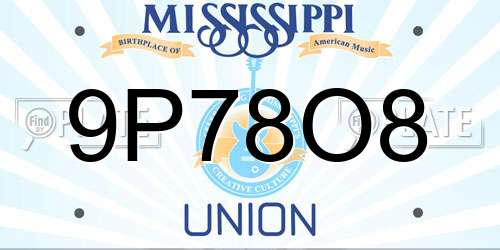 9P78O8 Mississippi License Plate