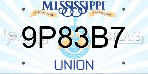 9P83B7 Mississippi License Plate